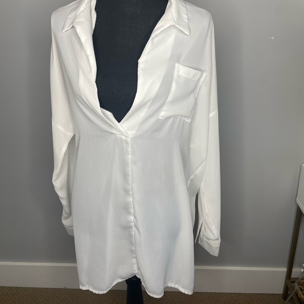 White oversized misguided long sleeve shirt